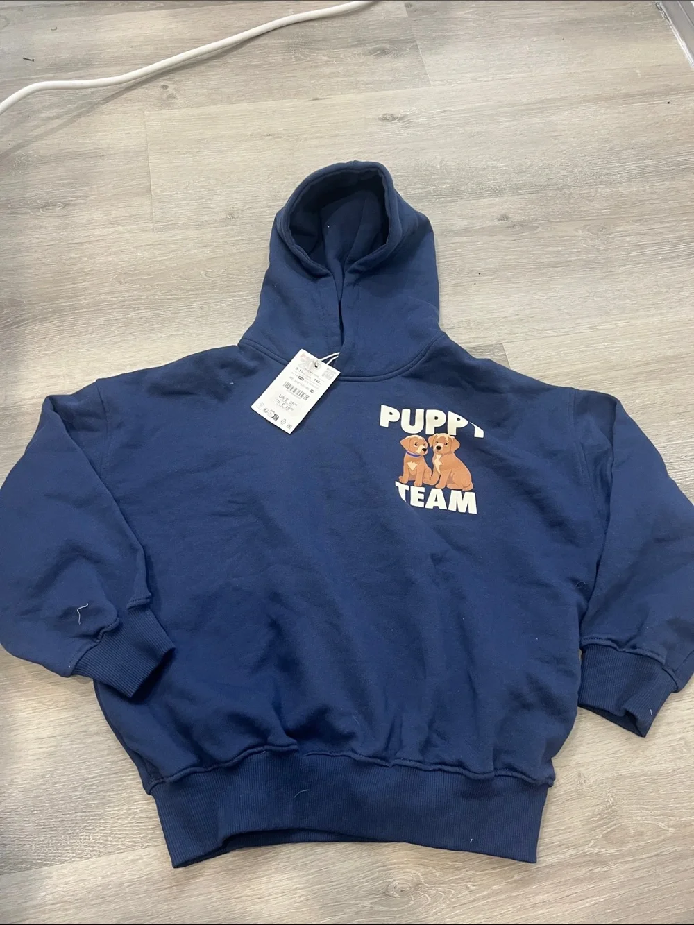 Zara Navy Hoodie with Puppy Team Graphic